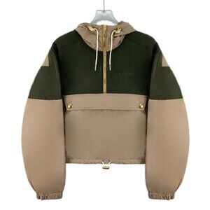 Celine Color-Block Logo Print Hooded Half-Zip Jacket